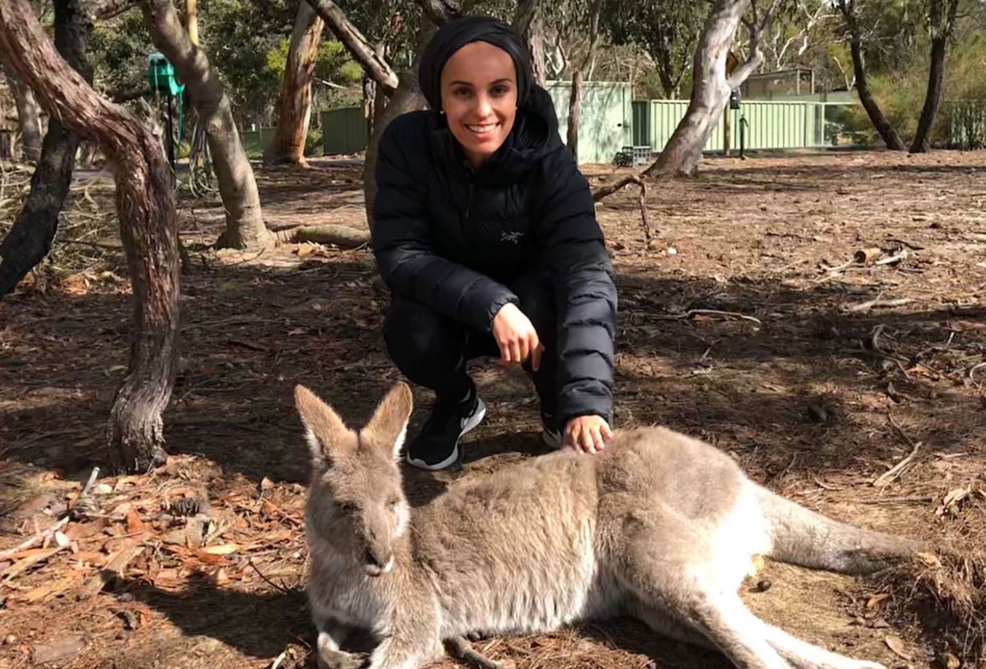 Zeinab Bakillah with a kangaroo