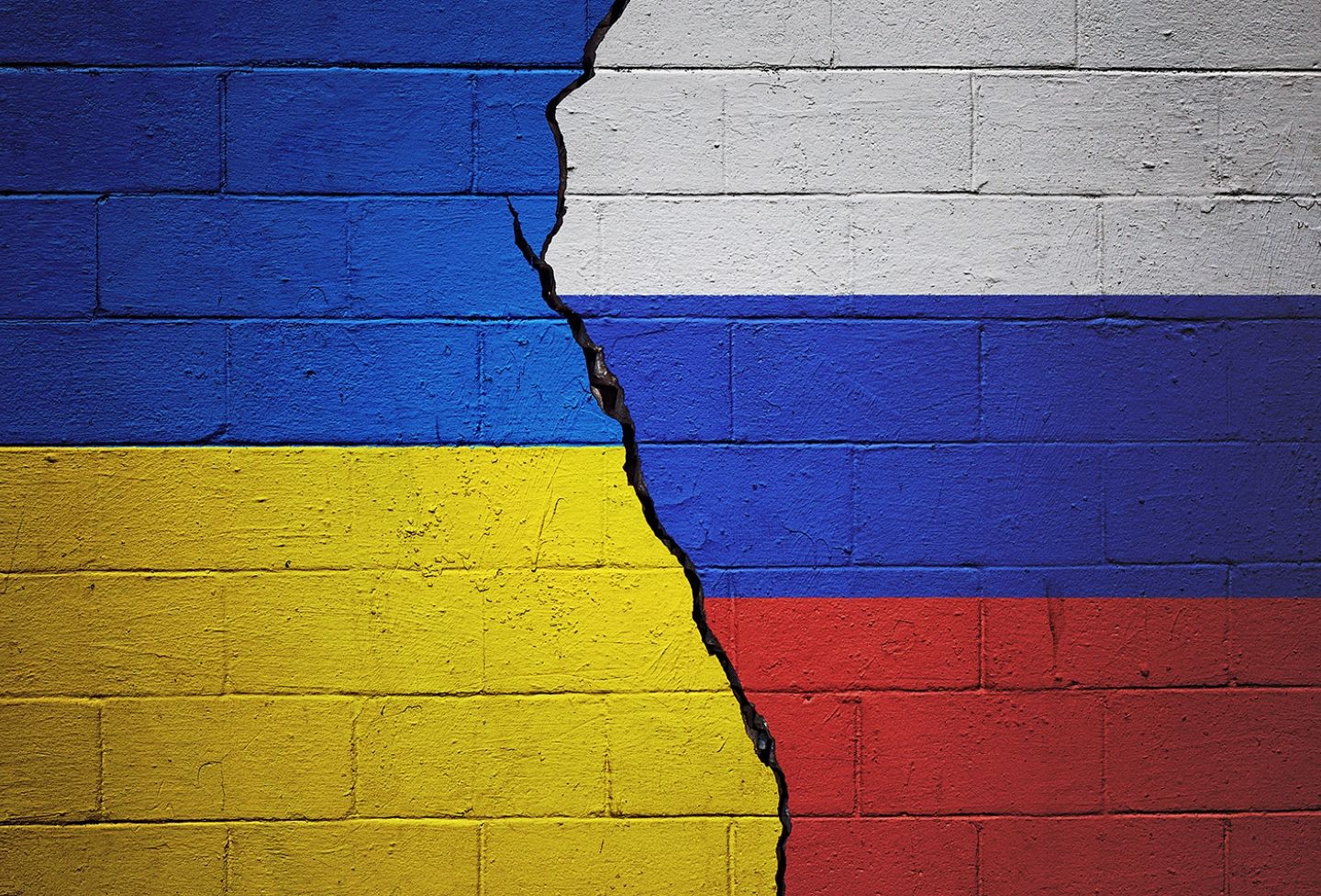 Ukraine and Russia flag walls