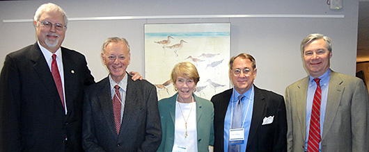 David Logan ’77, Dr. Mel Urofsky ’84, Lillian BeVier, John Jeffries ’73, and U.S. Senator Sheldon Whitehouse ’82