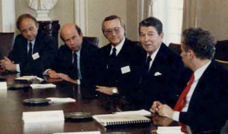 John Norton Moore attends Cabinet meeting with Ronald Reagan