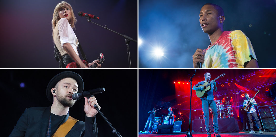 Taylor Swift, Pharrell Williams, Dave Matthews and Justin Timberlake