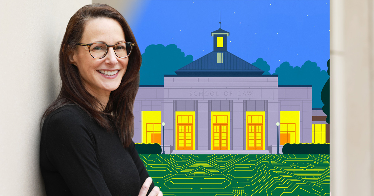 Danielle Citron and an illustration of UVA Law