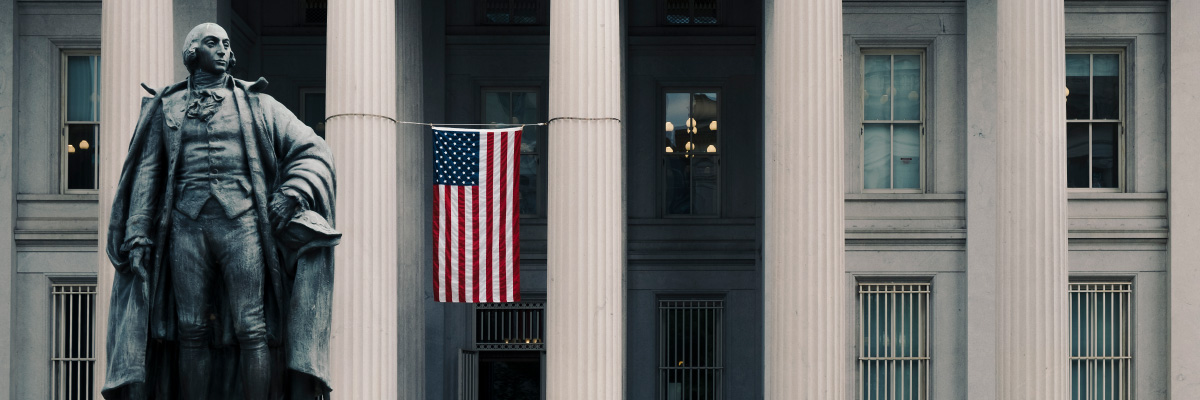 Statue in front of U.S. Treasury building