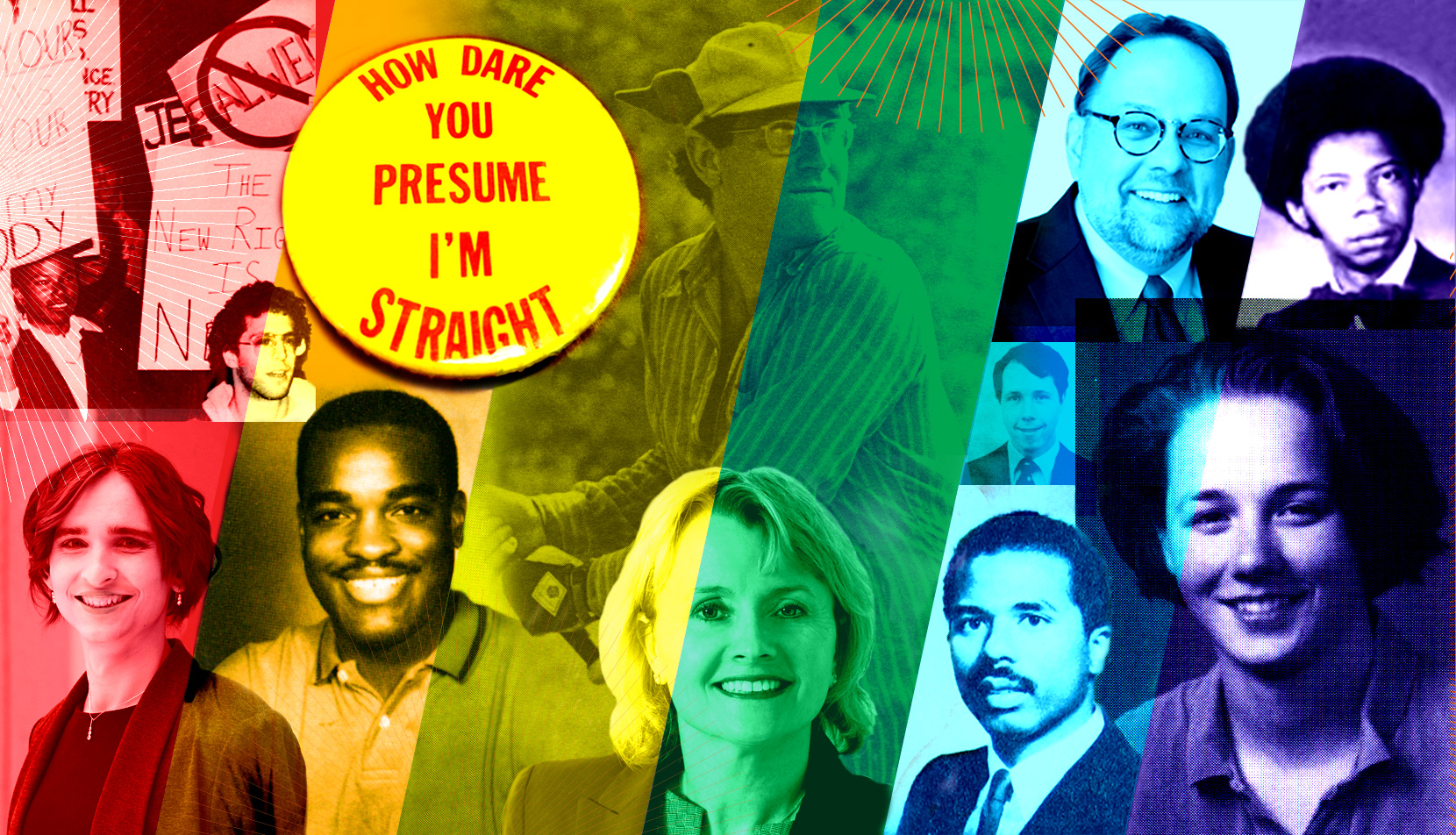Illustration showing different alums who were part of a gay pride movement