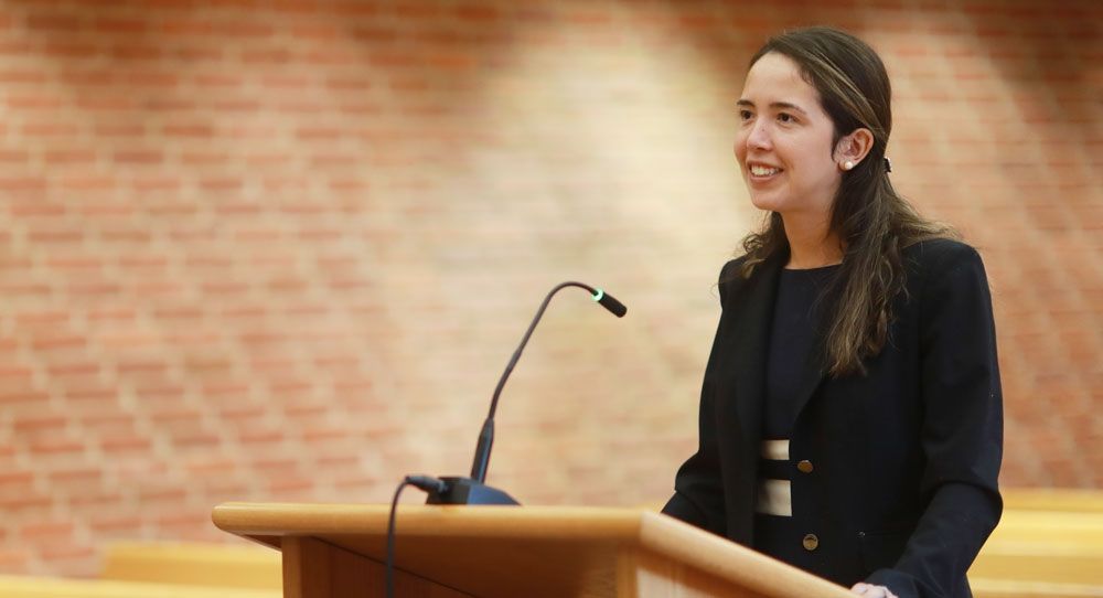 student at podium