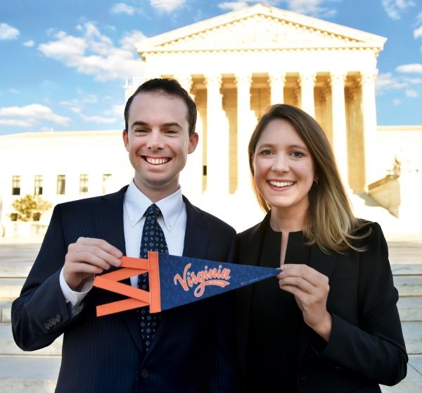 Nathaniel Sutton ’21 and Avery Rasmussen ’21 stand in front of the Supreme Court