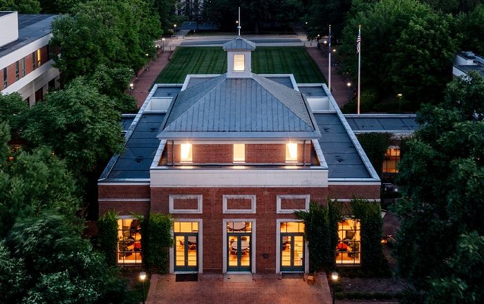 Law School Caplin Pavilion at night