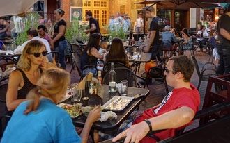 People eating outside