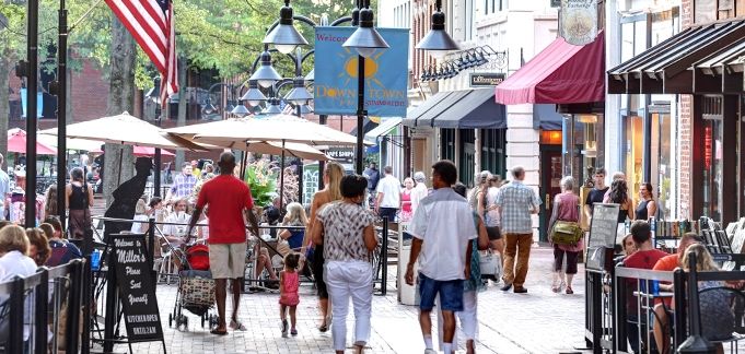 Pedestrians on the Downtown Mall in Charlottesville