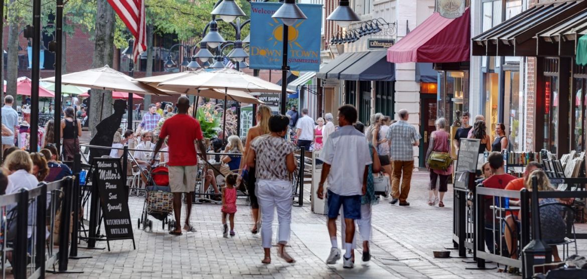 Pedestrians on the Downtown Mall in Charlottesville