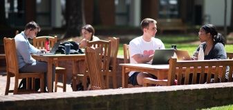 Students talk in Spies Garden