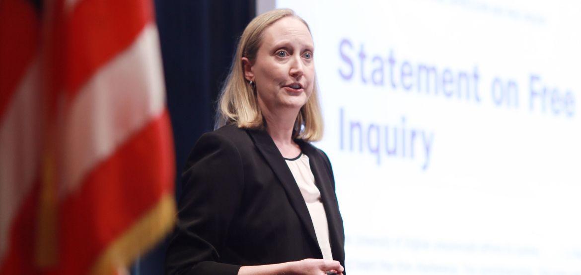 Leslie Kendrick speaks at orientation