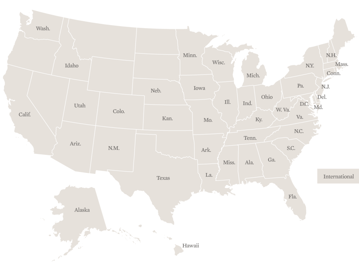 Map of where graduates work