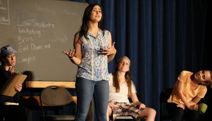 Emily Davidson '18 expresses her feelings in a classroom skit.