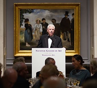 Beinecke stands in front of the Édouard Manet painting “The Old Musician” in September 2019. 