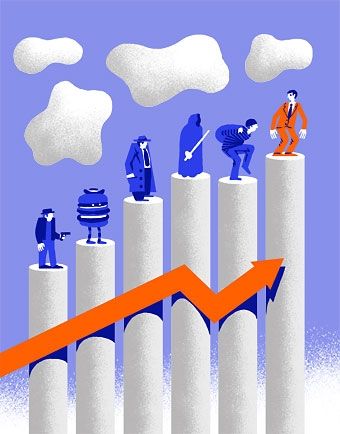 Illustration of stock market and shady characters