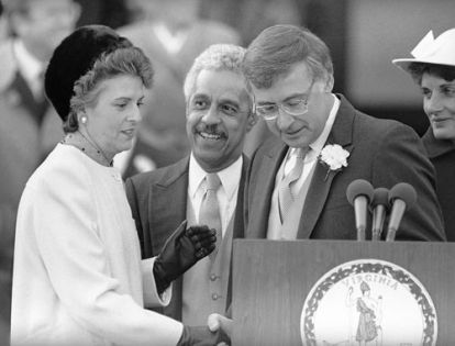 Terry with Gov. Douglas Wilder during her swearing-in ceremony.
