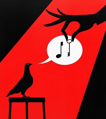Illustration of bird singing for key