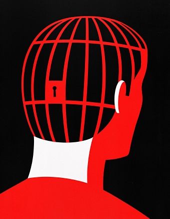 Illustration of man with jail in his head