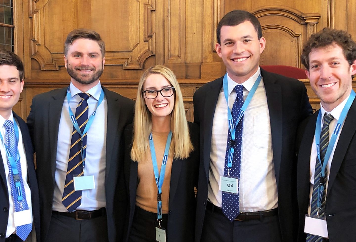 UVA Law’s student team — with Colin Giuseppe Cox ’19, Elizabeth Donald ’19, Benjamin Kramer ’19 and Griffin Peeples ’20, and student coach David Rubin ’19 — won the International and European Tax Moot Court for the second straight year.