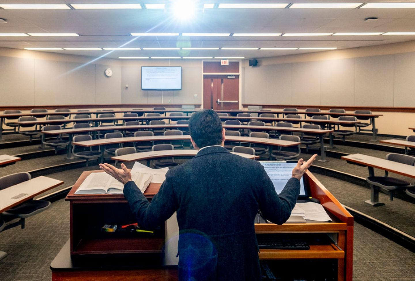 Professor Aditya Bamzai in an empty classroom