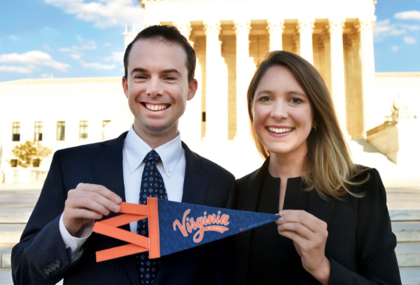 Nathaniel Sutton ’21 and Avery Rasmussen ’21 stand in front of the Supreme Court