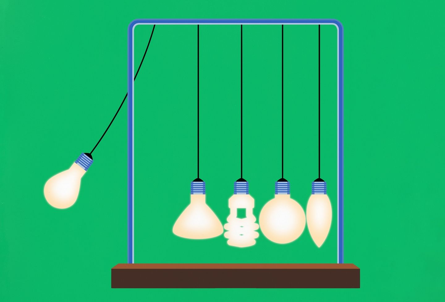 Illustration of light bulbs in a perpetual motion machine