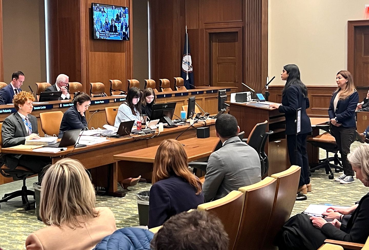Madhavi Subramaniam ’26 speaks at a Senate subcommittee hearing