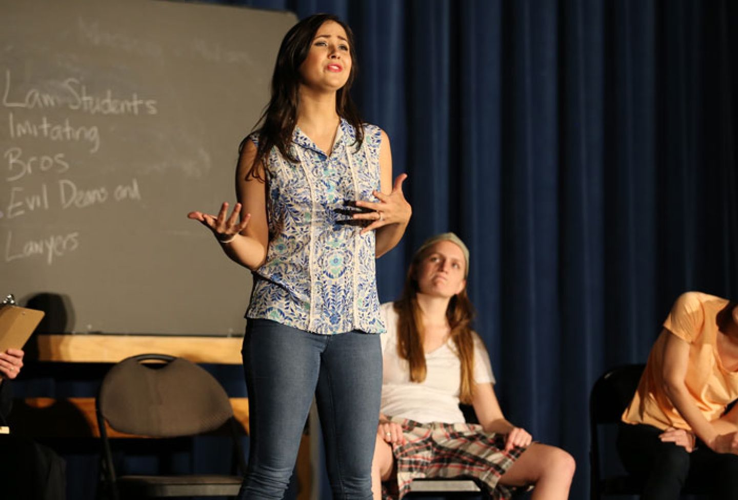 Emily Davidson '18 expresses her feelings in a classroom skit.