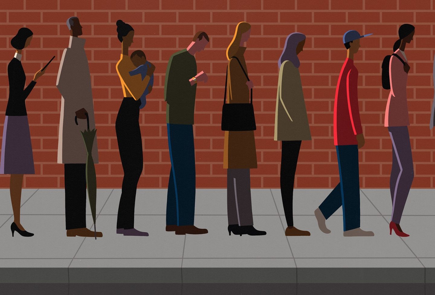 Illustration of people waiting in line to vote.