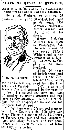“Death of Henry Withers,” Kansas City Times, December 26, 1908.
