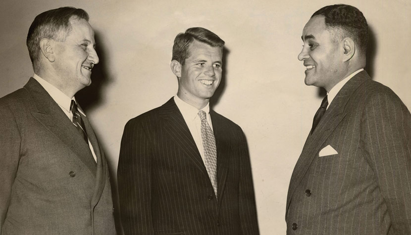 Nobel Prize winner Ralph Bunche, right, with Dean F.D.G. Ribble ’21 and Robert F. Kennedy ’51