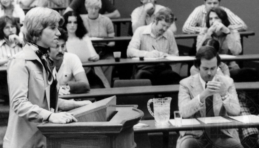 Student argues during Lile Moot Court competition