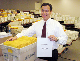 Trujillo in the application-sorting room.