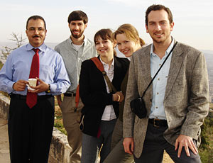Human Rights Study Project members (from right) Frank Rosenblatt, Jen Gilhuly, Heather Eastwood, and Pat Lavelle, with their interpreter, Hussein Hinnawi.