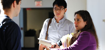 Professor Kim Ferzan talks to students